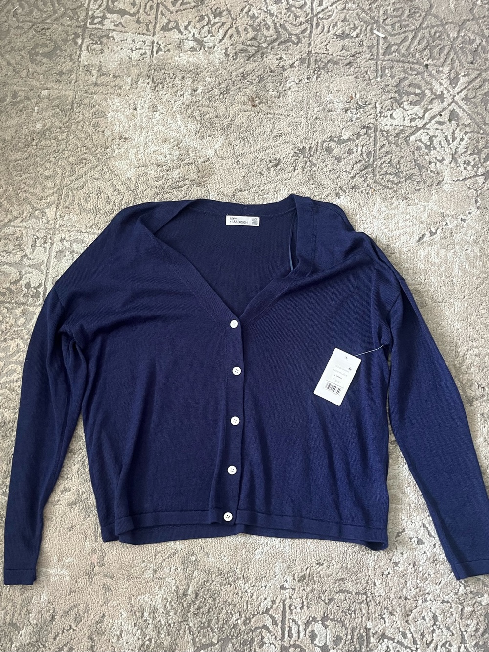 89th & Madison Navy Button-Front V-Neck Cardigan Sweater Size XS